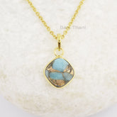 Copper Amazonite Necklace, Cushion Amazonite 12mm Gemstone Necklace, 925 Sterling Silver Jewelry, Gift For Her, Bezel Necklace,Birthday Gift